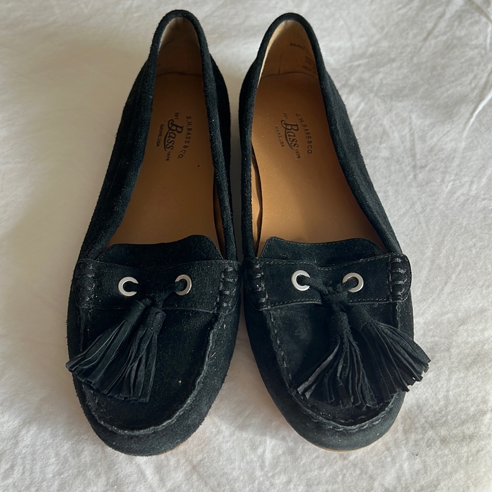 NWOT Black Leather Tassel Suede Loafers Size 5M